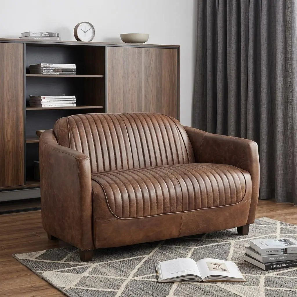 50" Brown Leather Loveseat Homeroots Living Room