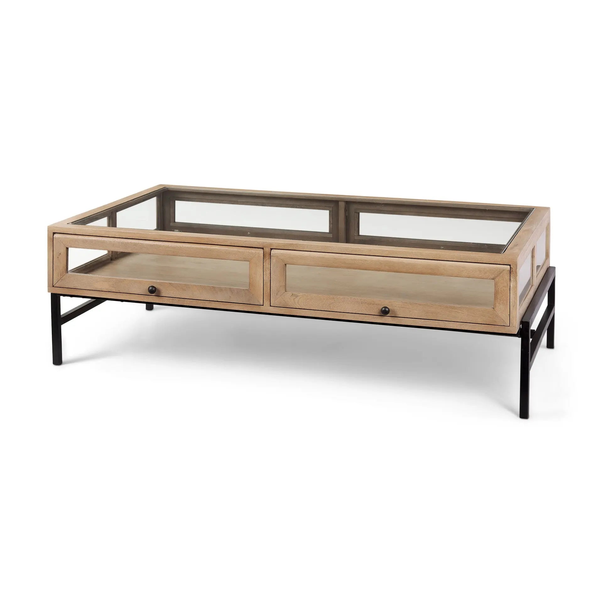 50" Clear and Black Mirrored Glass and Iron Coffee Table Homeroots Living Room