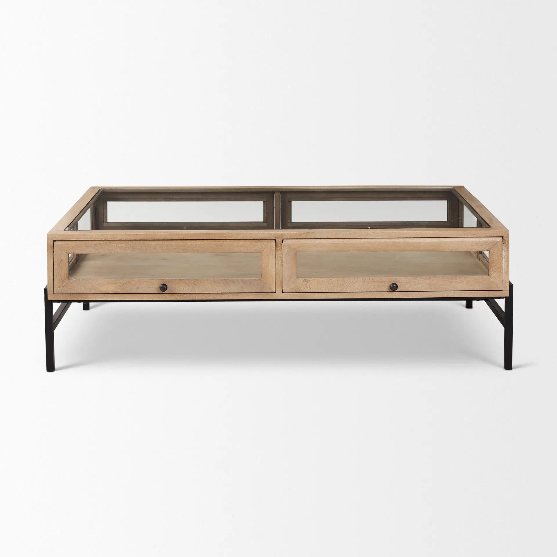 50" Clear and Black Mirrored Glass and Iron Coffee Table Homeroots Living Room