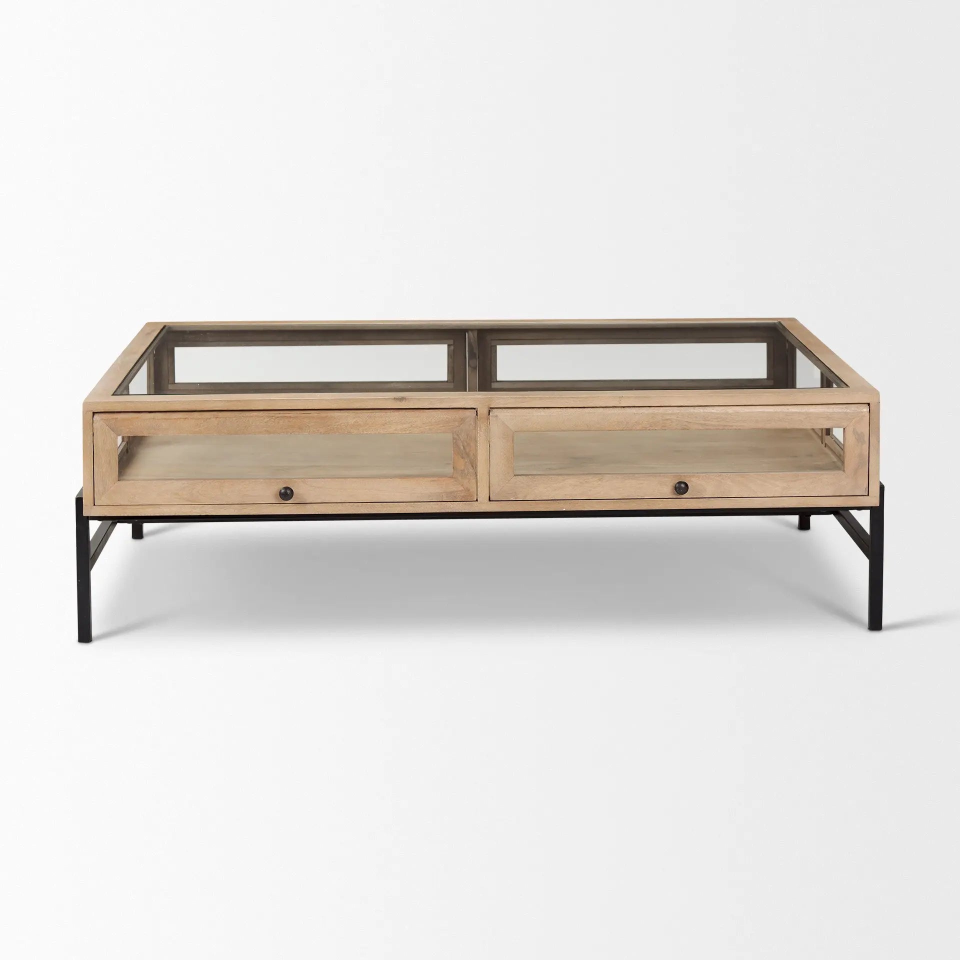 50" Clear and Black Mirrored Glass and Iron Coffee Table Homeroots Living Room