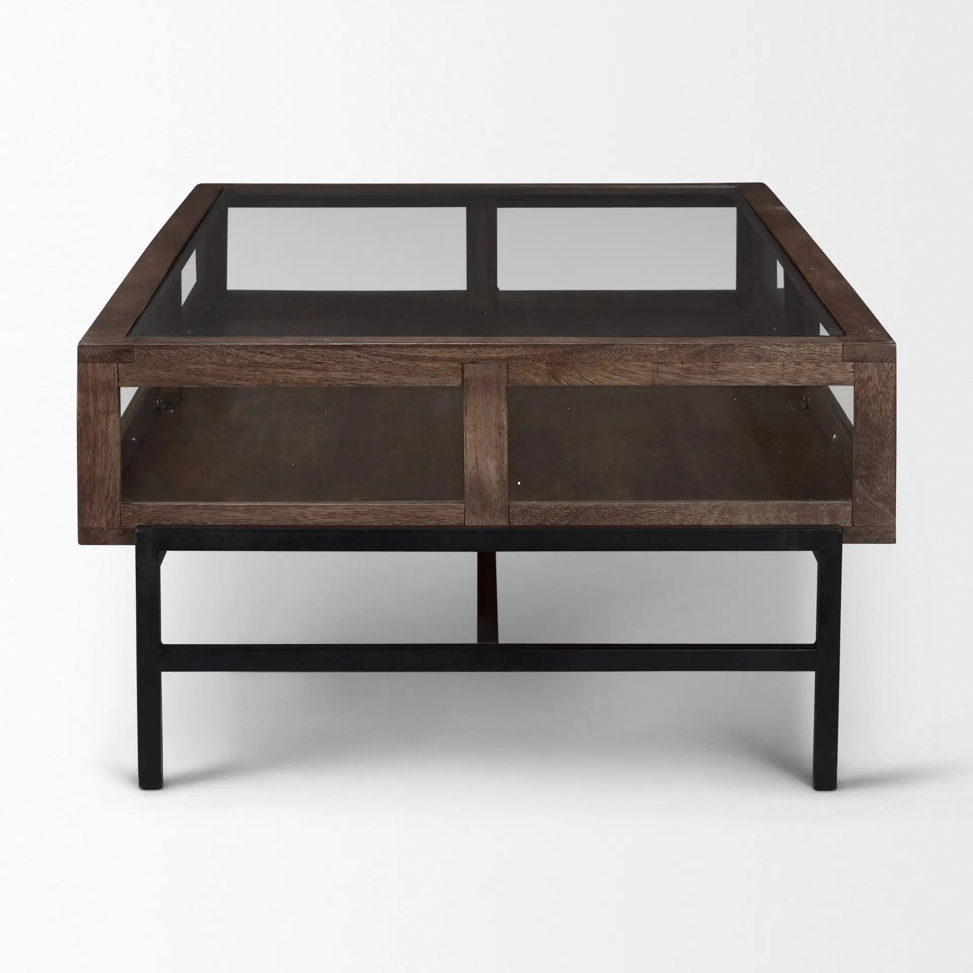 50" Clear and Black Mirrored Glass and Iron Frame Coffee Table Homeroots Living Room
