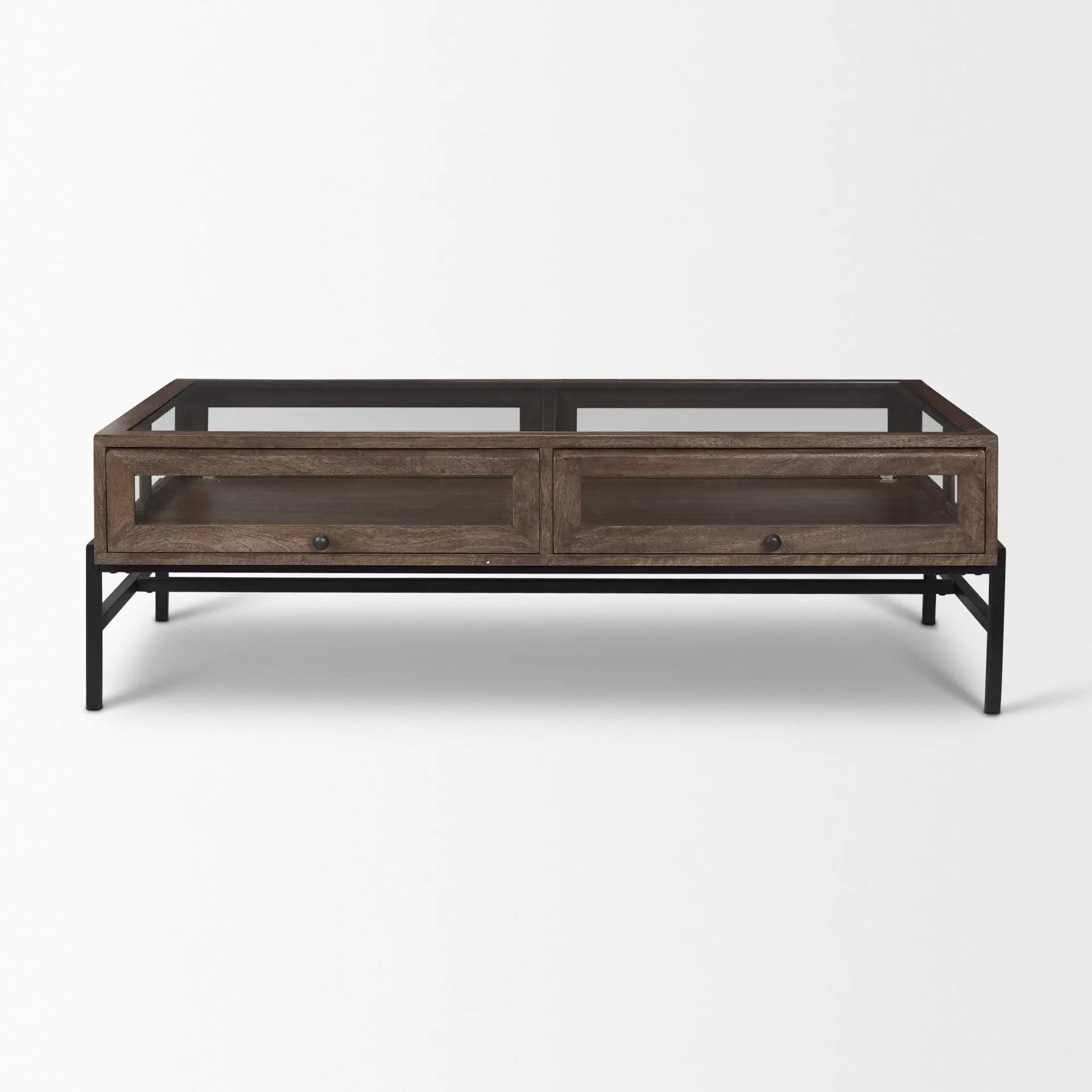 50" Clear and Black Mirrored Glass and Iron Frame Coffee Table Homeroots Living Room