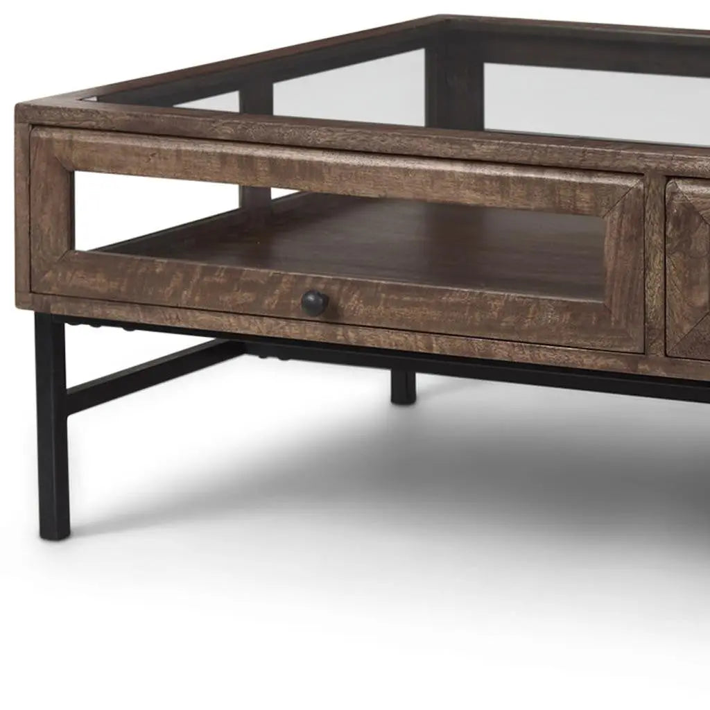 50" Clear and Black Mirrored Glass and Iron Frame Coffee Table Homeroots Living Room