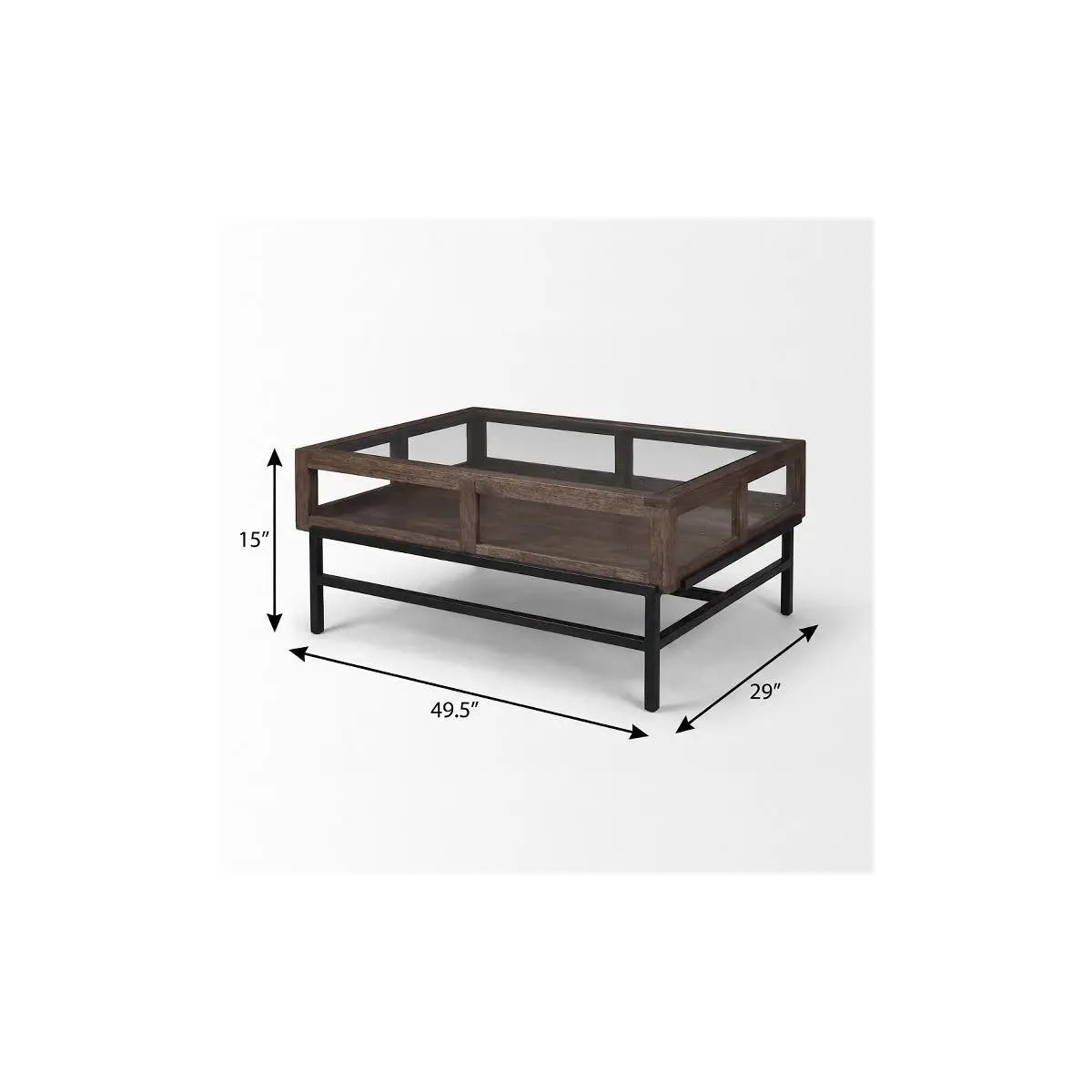 50" Clear and Black Mirrored Glass and Iron Frame Coffee Table Homeroots Living Room