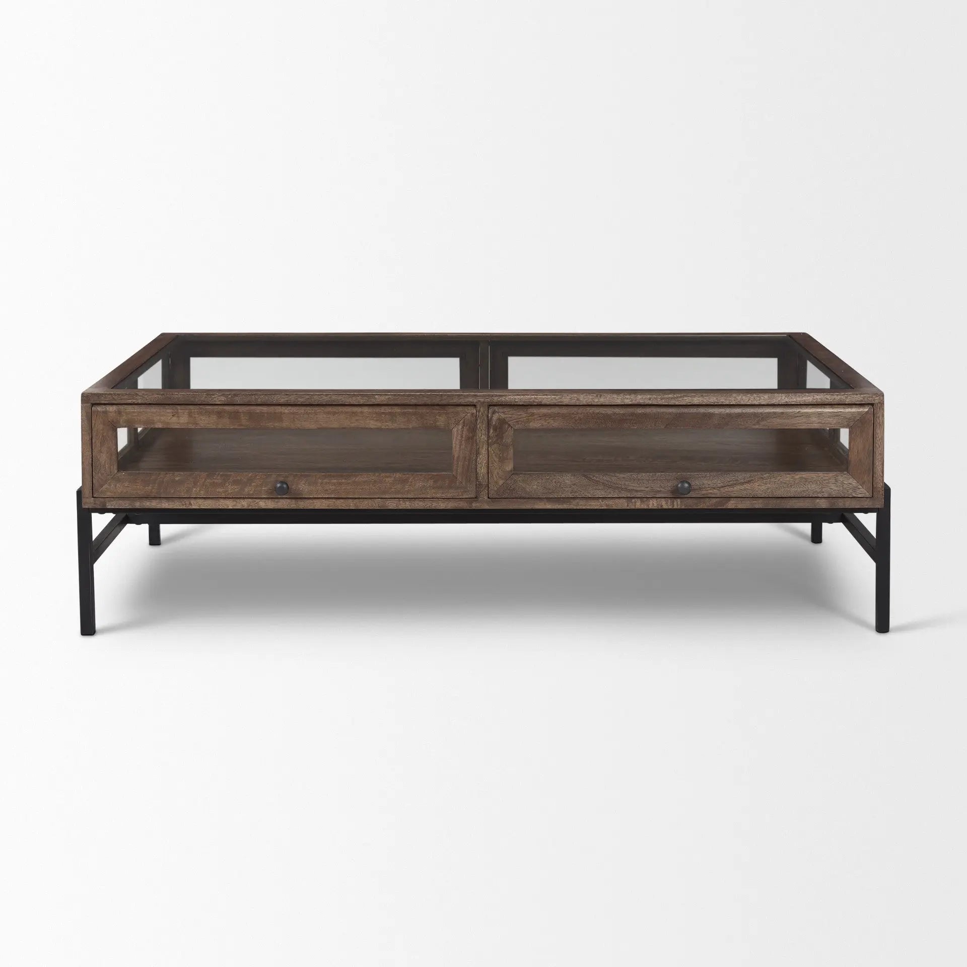 50" Clear and Black Mirrored Glass and Iron Frame Coffee Table Homeroots Living Room