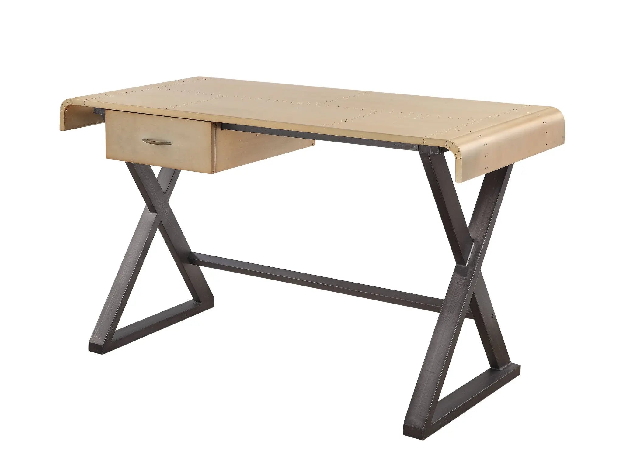50" Gold and Black Aluminum Writing Desk Homeroots Office