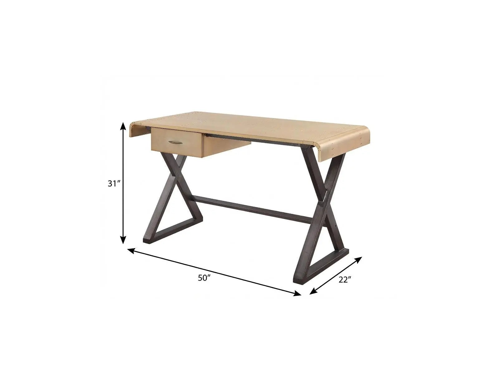 50" Gold and Black Aluminum Writing Desk Homeroots Office