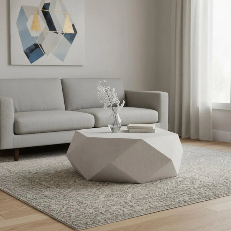 50" Gray Wood Hexagon Distressed Block Coffee Table Homeroots Living Room