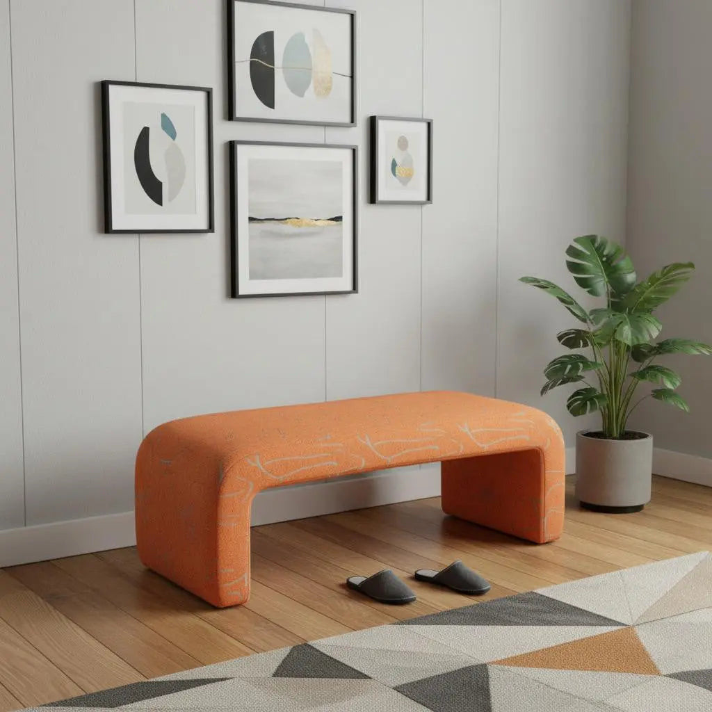 50" Orange Fabric and Plastic Upholstered Bench Homeroots Living Room