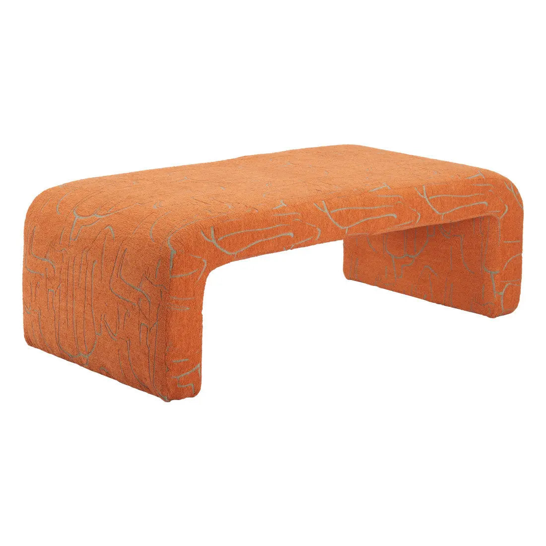 50" Orange Fabric and Plastic Upholstered Bench Homeroots Living Room