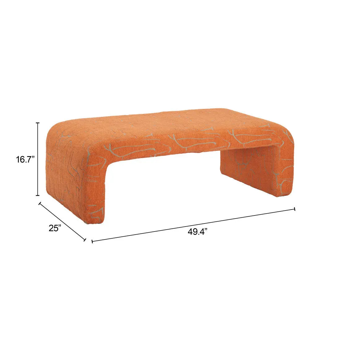 50" Orange Fabric and Plastic Upholstered Bench Homeroots Living Room