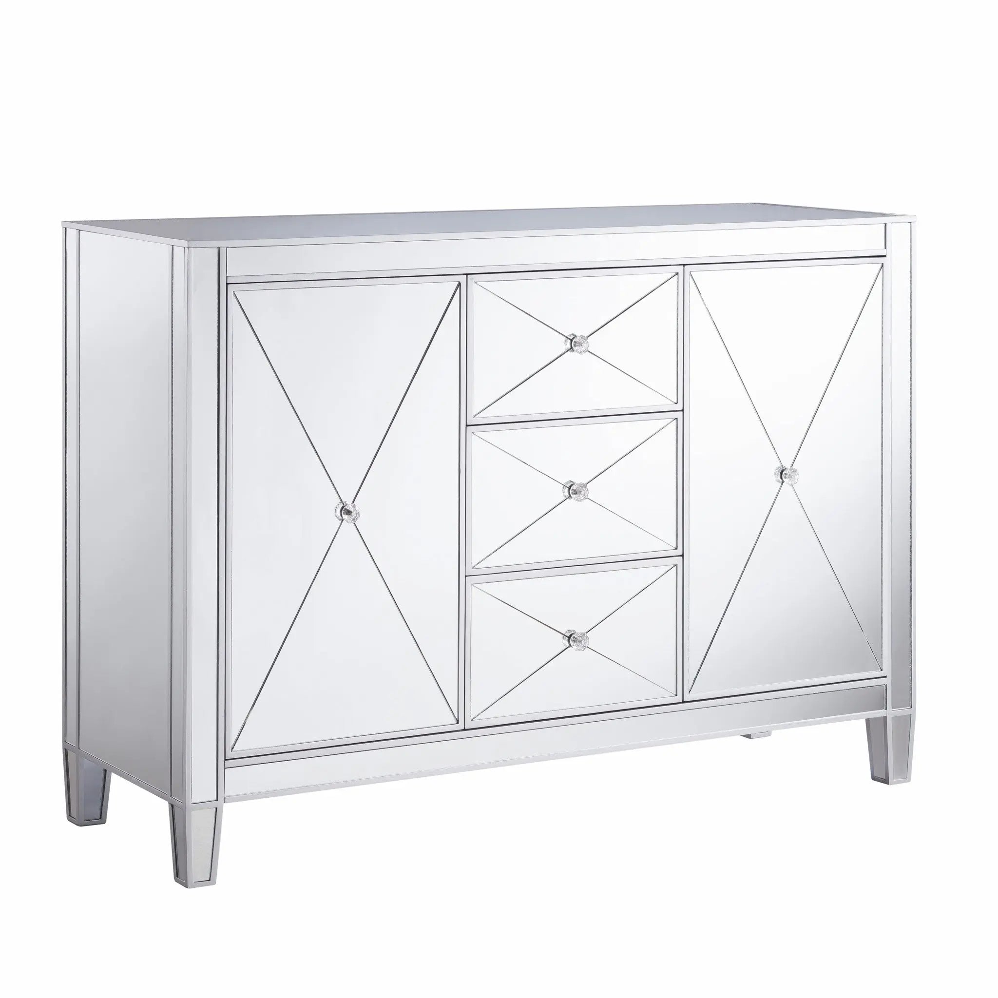 50" Silver Wood and Glass Three Drawer Credenza with Two Doors Homeroots Kitchen & Dining