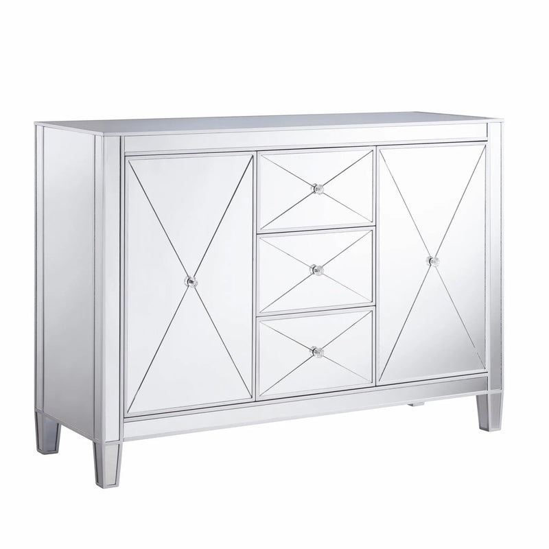 50" Silver Wood and Glass Three Drawer Credenza with Two Doors Homeroots Kitchen & Dining