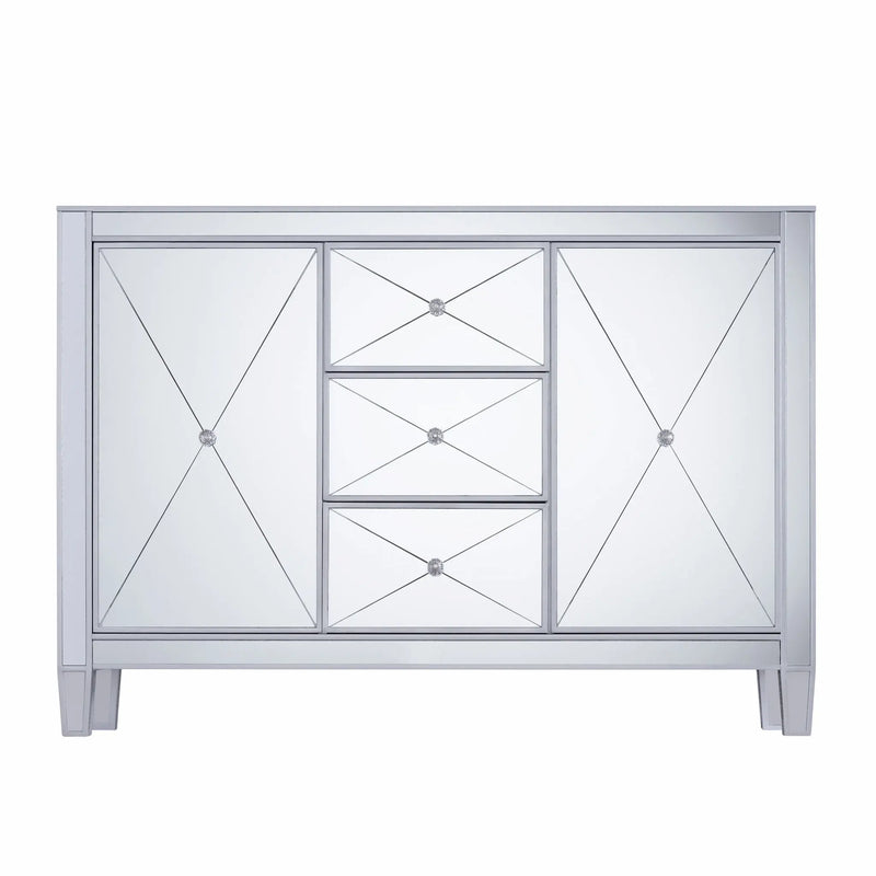 50" Silver Wood and Glass Three Drawer Credenza with Two Doors Homeroots Kitchen & Dining
