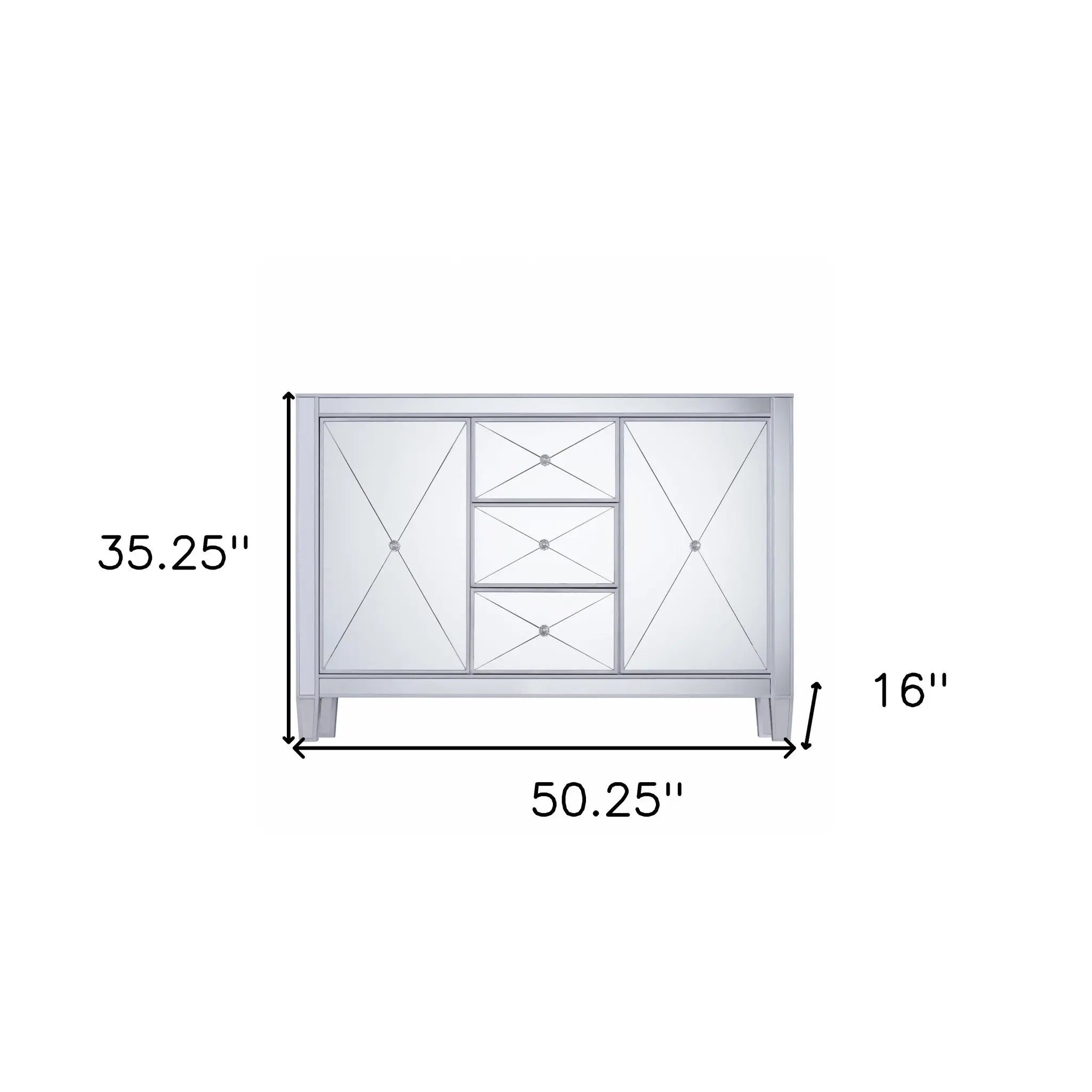 50" Silver Wood and Glass Three Drawer Credenza with Two Doors Homeroots Kitchen & Dining