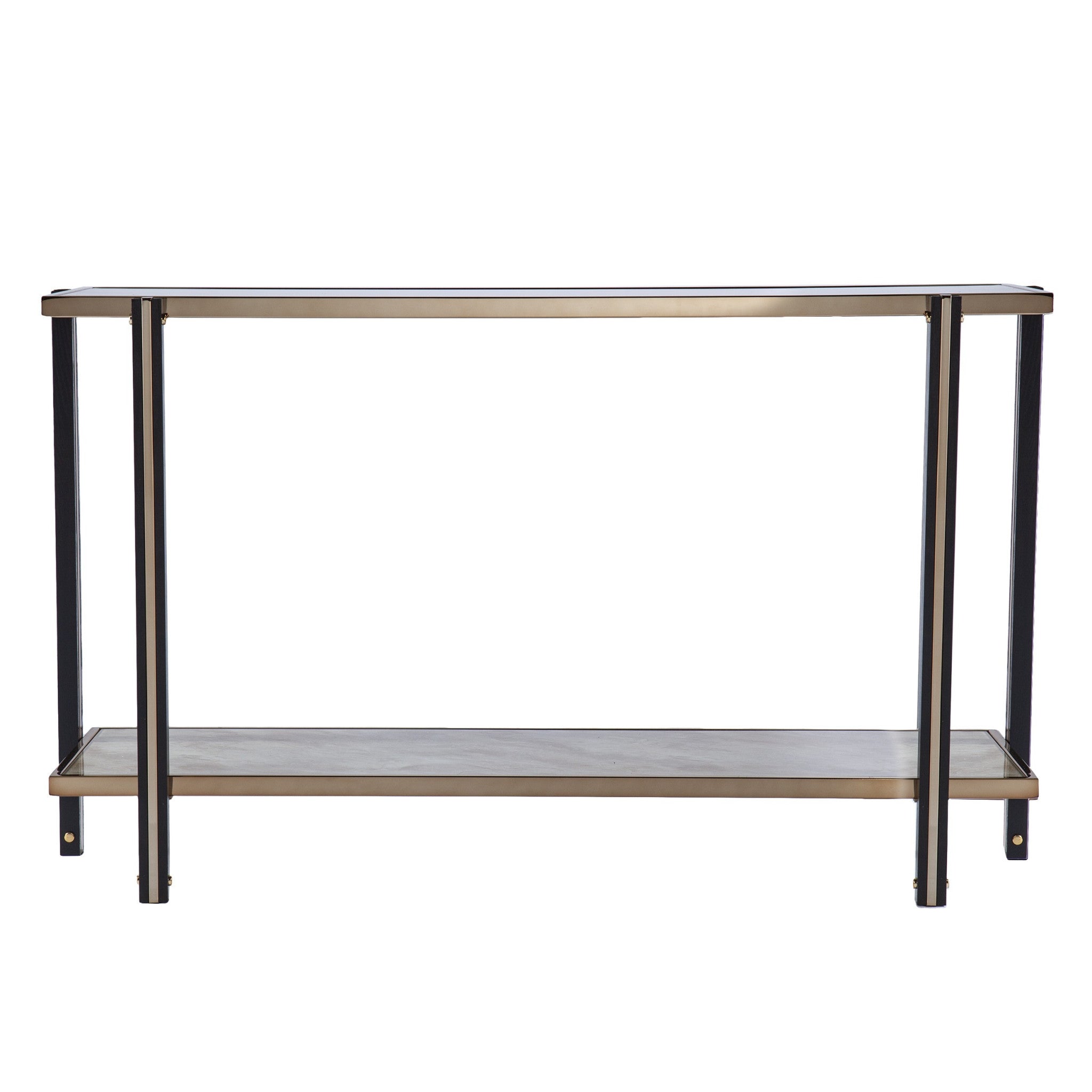 50" Smoky Black and Champagne Mirrored Glass Console Table With Shelf Homeroots Living Room