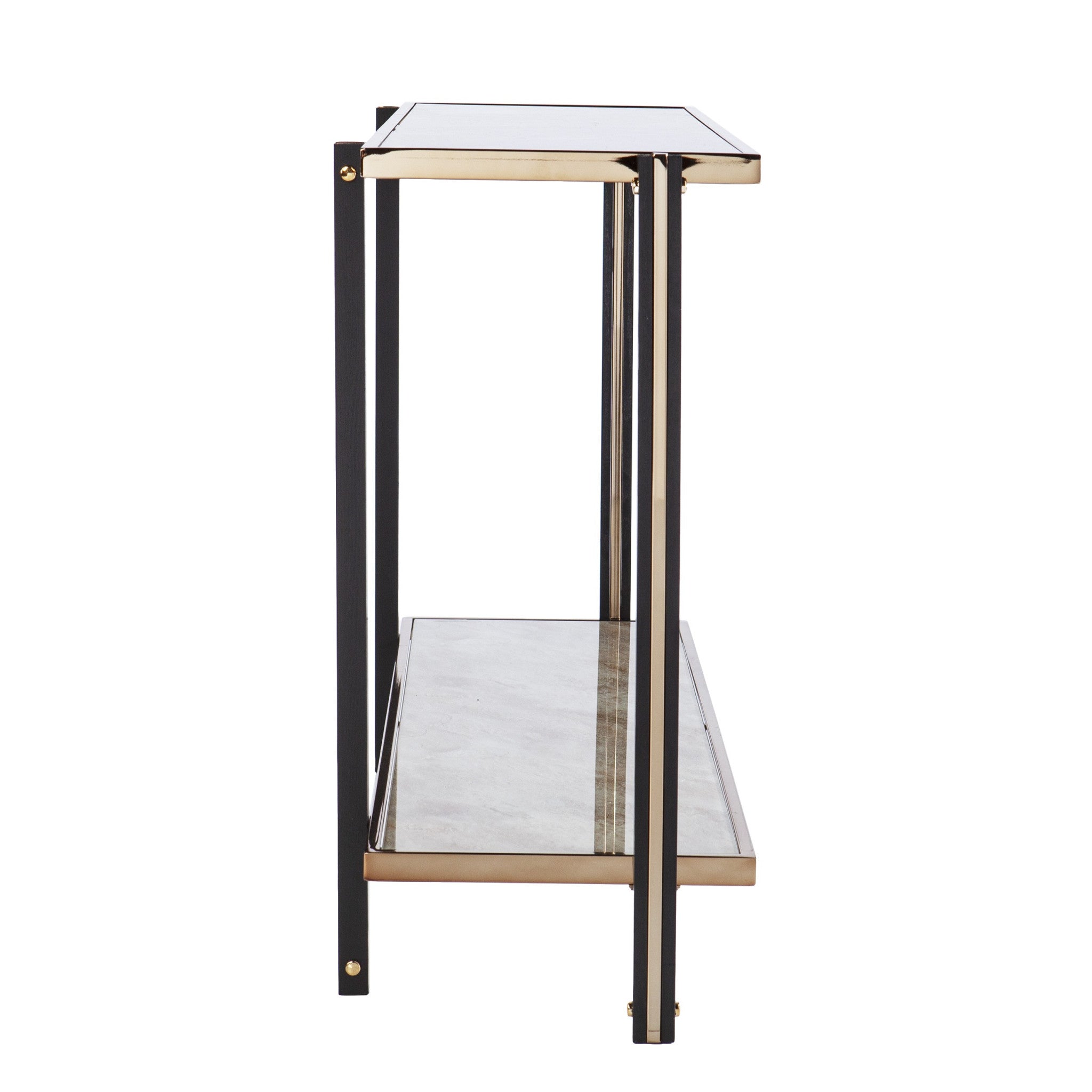 50" Smoky Black and Champagne Mirrored Glass Console Table With Shelf Homeroots Living Room