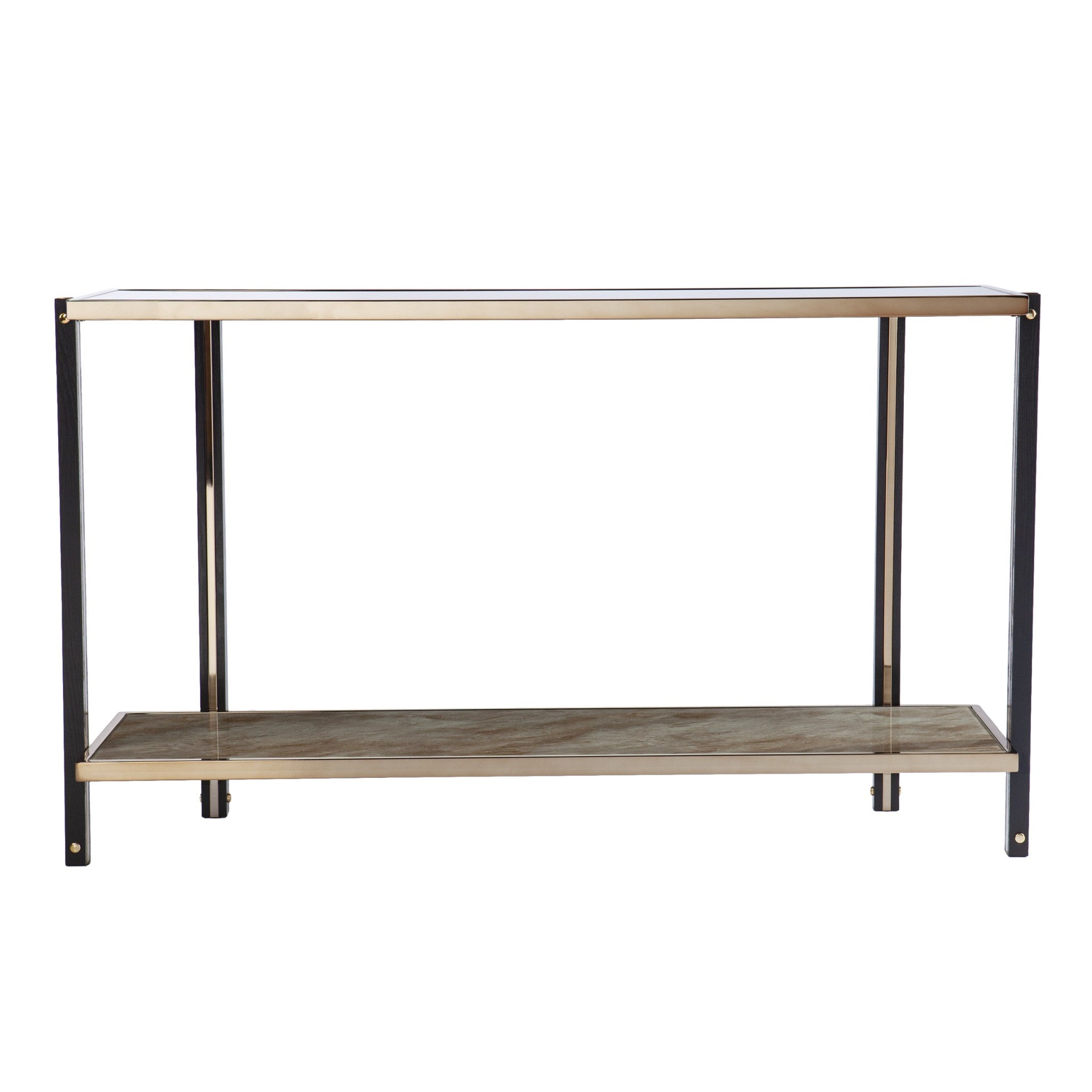50" Smoky Black and Champagne Mirrored Glass Console Table With Shelf Homeroots Living Room