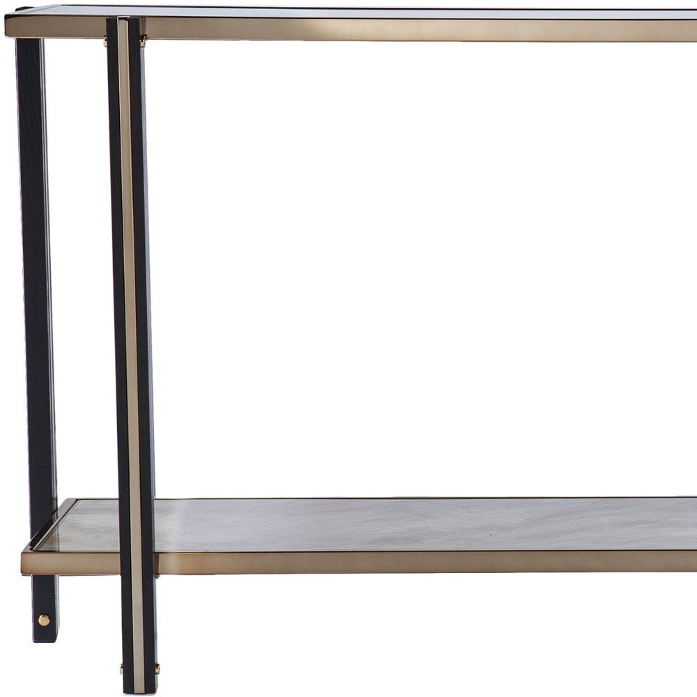 50" Smoky Black and Champagne Mirrored Glass Console Table With Shelf Homeroots Living Room