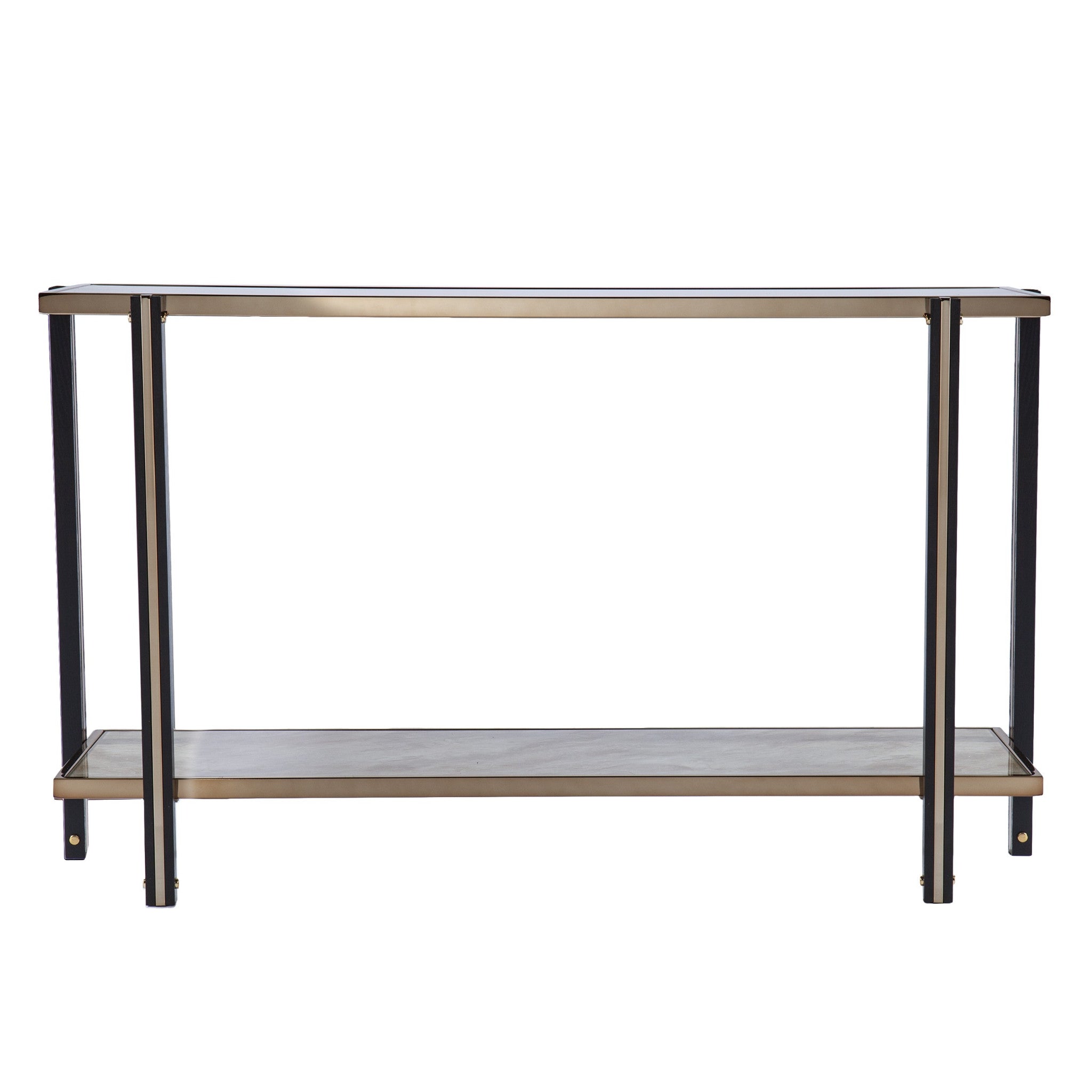 50" Smoky Black and Champagne Mirrored Glass Console Table With Shelf Homeroots Living Room