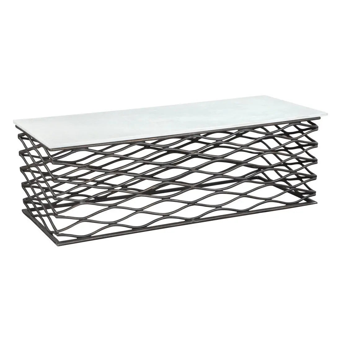 50" White and Antiqued Bronze Genuine Marble and Aluminum Abstract Coffee Table Homeroots Living Room