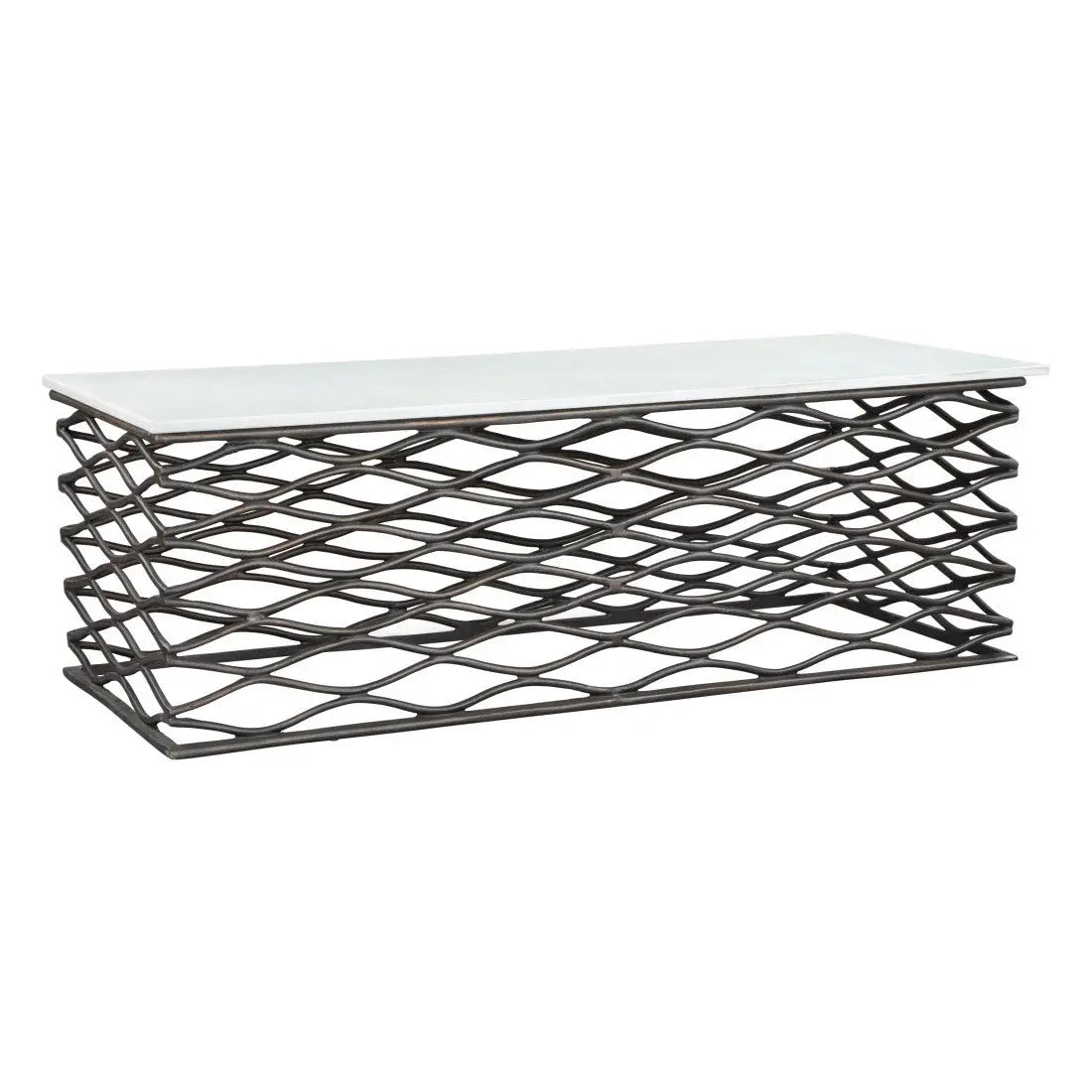 50" White and Antiqued Bronze Genuine Marble and Aluminum Abstract Coffee Table Homeroots Living Room