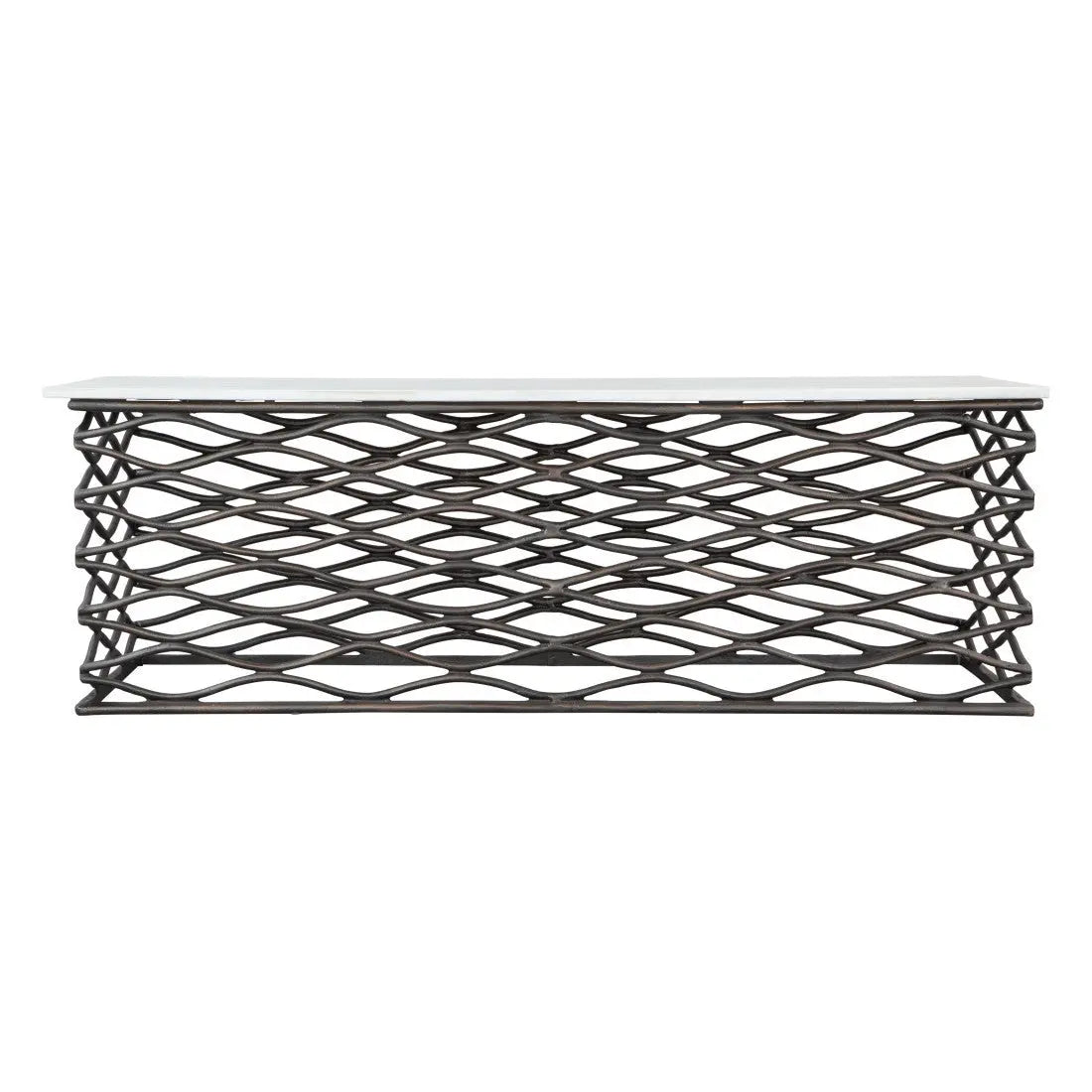 50" White and Antiqued Bronze Genuine Marble and Aluminum Abstract Coffee Table Homeroots Living Room
