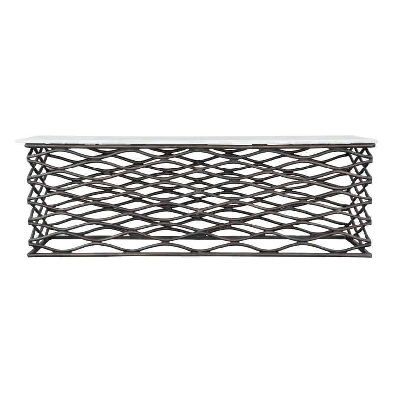 50" White and Antiqued Bronze Genuine Marble and Aluminum Abstract Coffee Table Homeroots Living Room