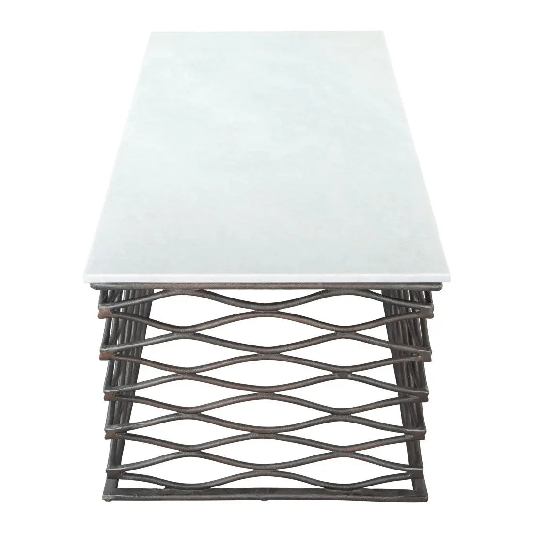 50" White and Antiqued Bronze Genuine Marble and Aluminum Abstract Coffee Table Homeroots Living Room