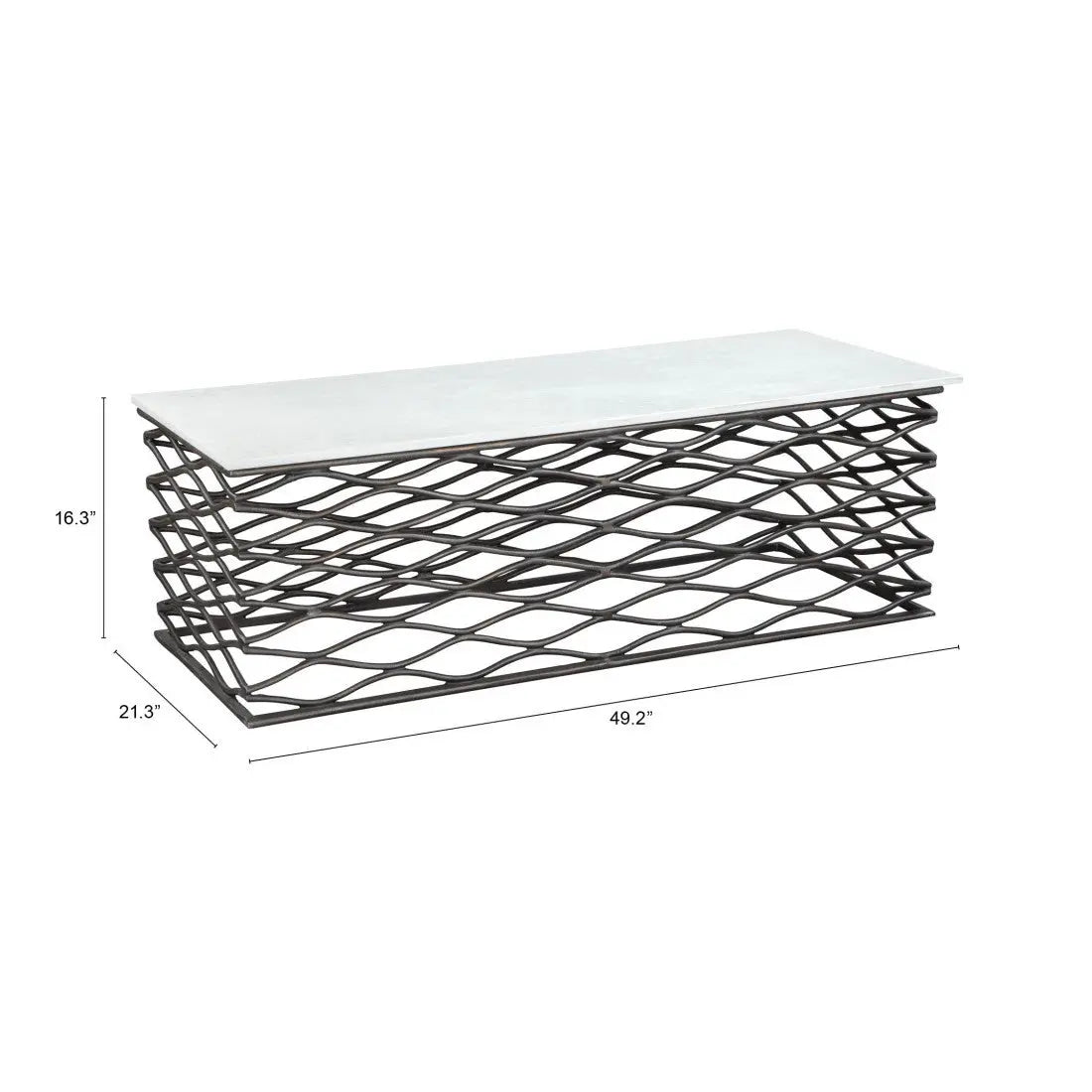 50" White and Antiqued Bronze Genuine Marble and Aluminum Abstract Coffee Table Homeroots Living Room