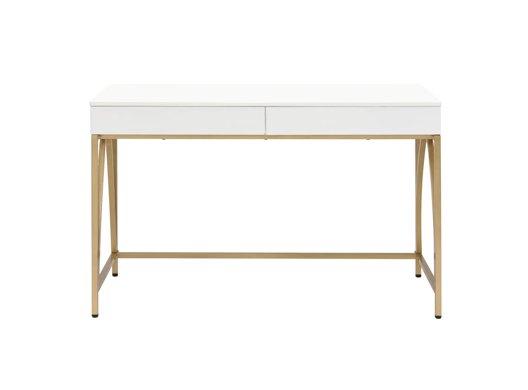 50" White and Gold Writing Desk With Two Drawers Homeroots Office