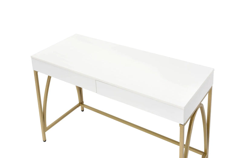 50" White and Gold Writing Desk With Two Drawers Homeroots Office
