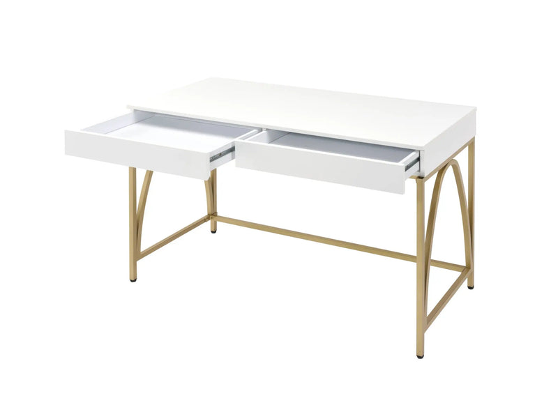 50" White and Gold Writing Desk With Two Drawers Homeroots Office