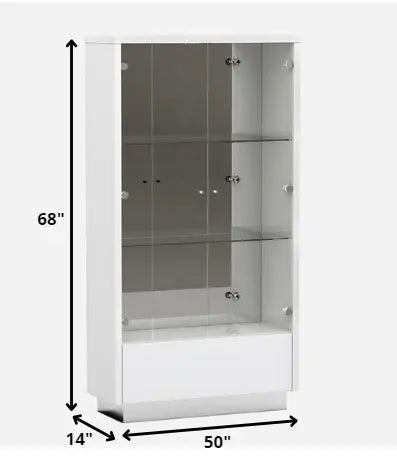 50" White and Silver Wood Curio Cabinet With Two Doors And One Drawer Homeroots Kitchen & Dining