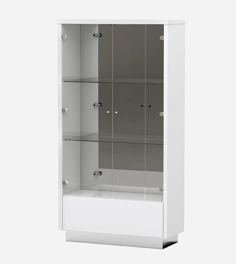 50" White and Silver Wood Curio Cabinet With Two Doors And One Drawer Homeroots Kitchen & Dining