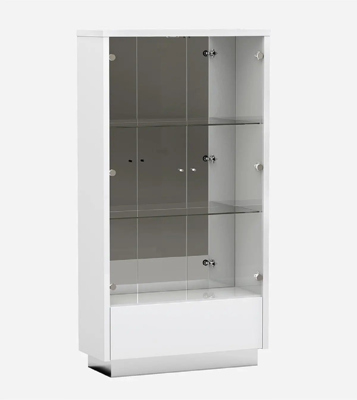 50" White and Silver Wood Curio Cabinet With Two Doors And One Drawer Homeroots Kitchen & Dining