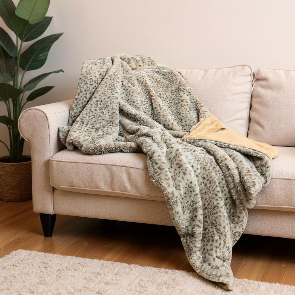 50" X 60" Brown and Taupe Faux Fur Animal Print Plush Throw Blanket Homeroots Home Decor