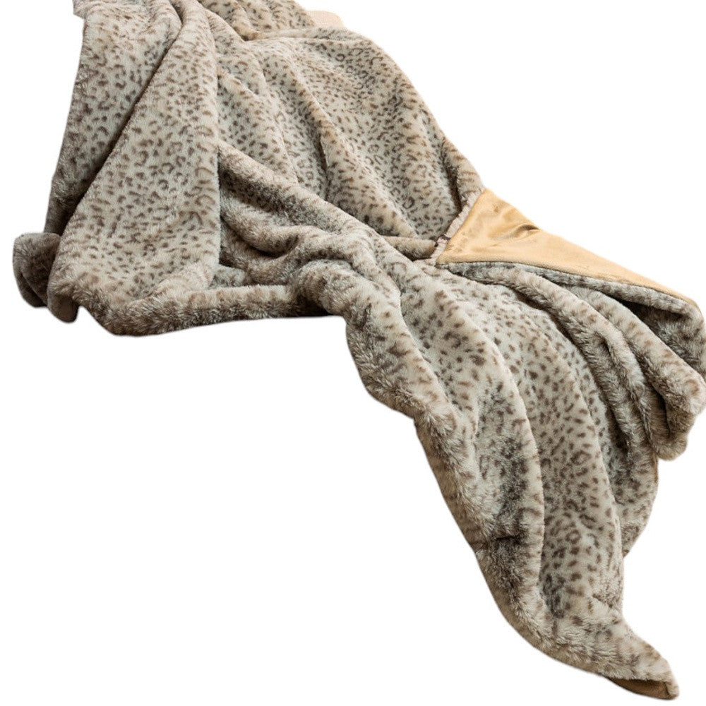 50" X 60" Brown and Taupe Faux Fur Animal Print Plush Throw Blanket Homeroots Home Decor