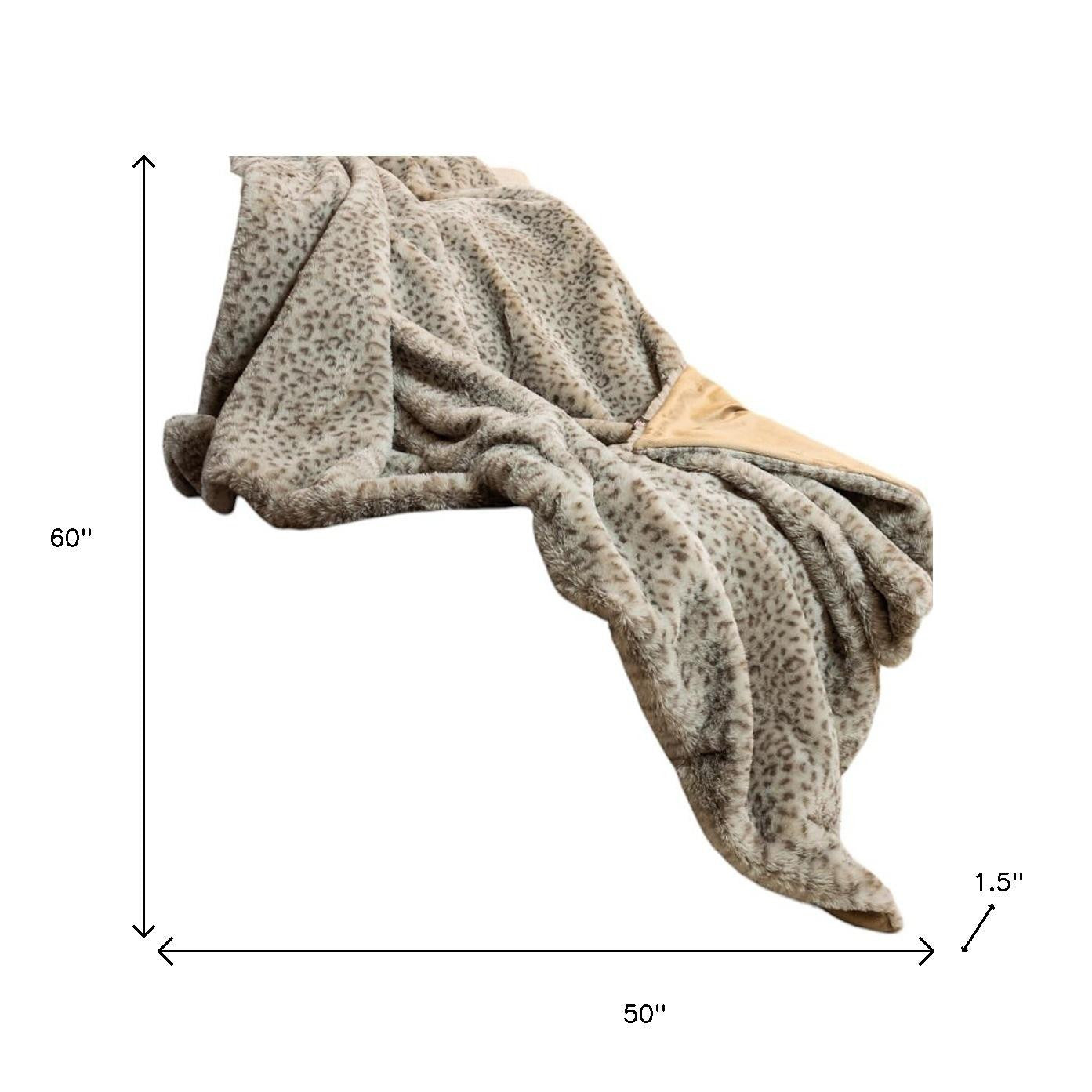 50" X 60" Brown and Taupe Faux Fur Animal Print Plush Throw Blanket Homeroots Home Decor