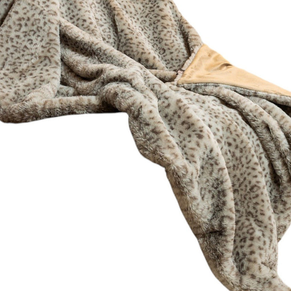 50" X 60" Brown and Taupe Faux Fur Animal Print Plush Throw Blanket Homeroots Home Decor