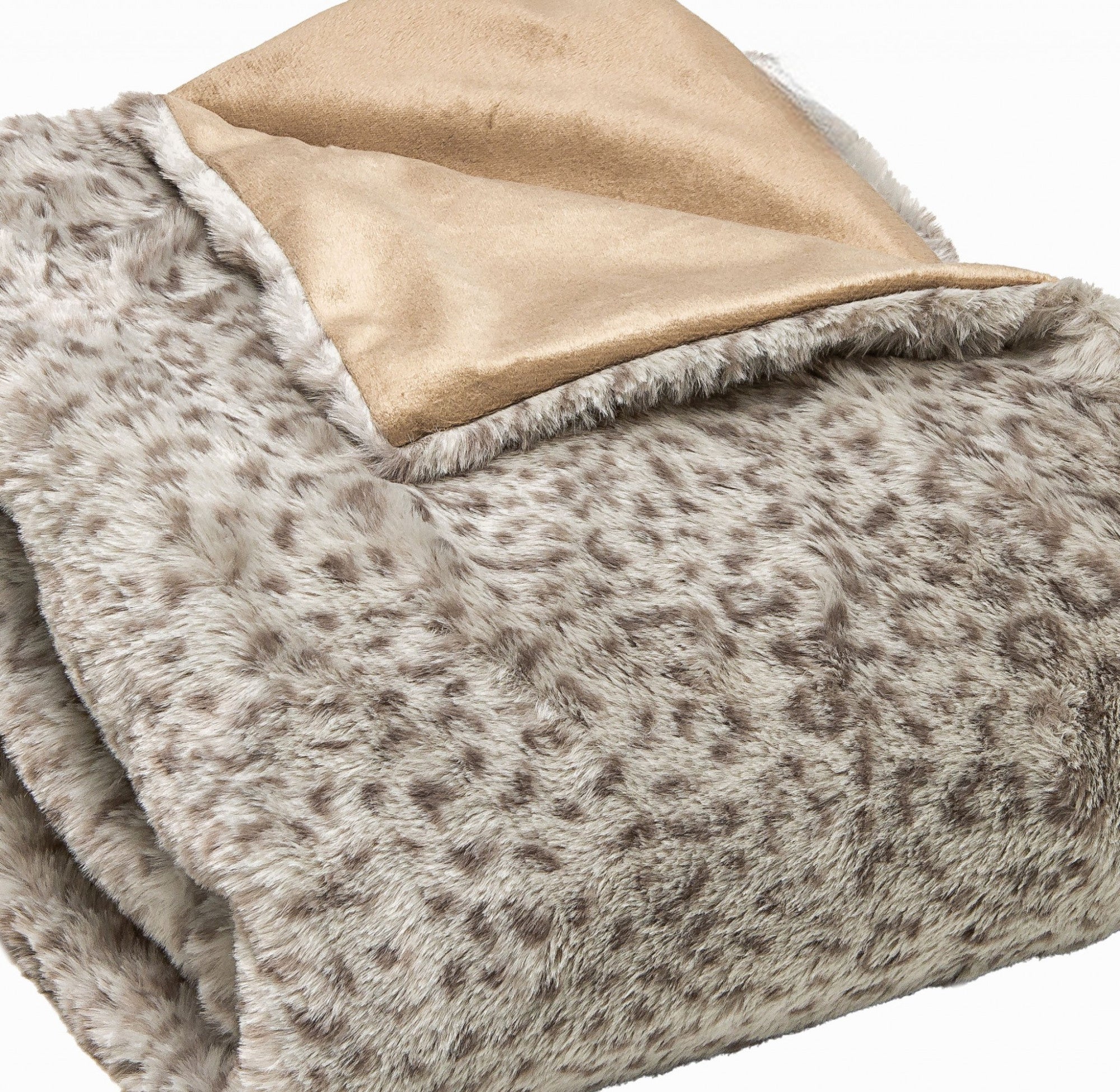 50" X 60" Brown and Taupe Faux Fur Animal Print Plush Throw Blanket Homeroots Home Decor