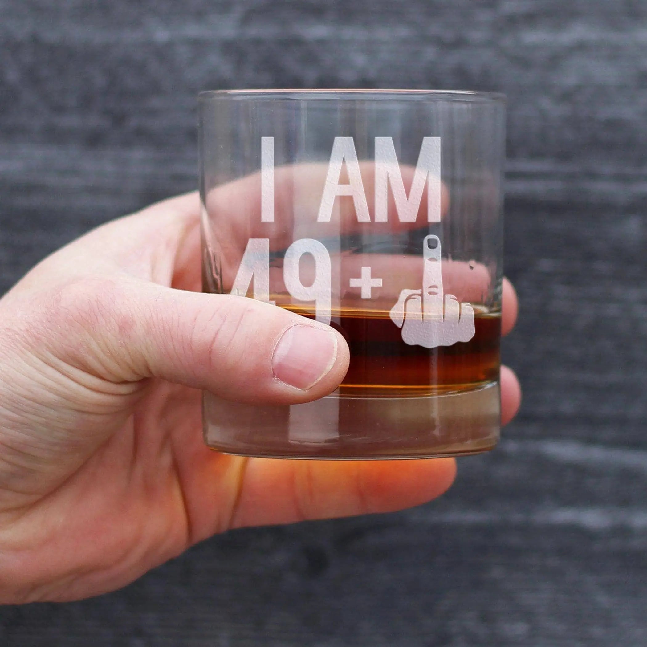 50th Birthday Gifts - 49 Middle Finger Whiskey Rocks Glass Bevvee