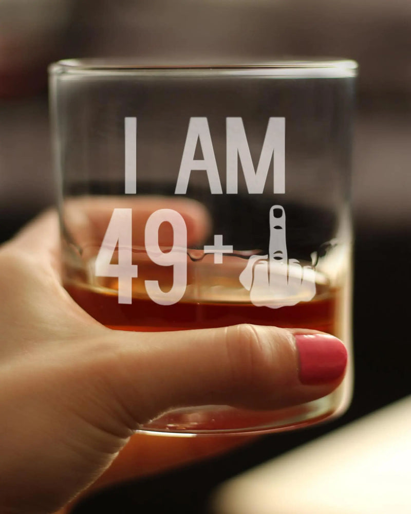 50th Birthday Gifts - 49 Middle Finger Whiskey Rocks Glass Bevvee
