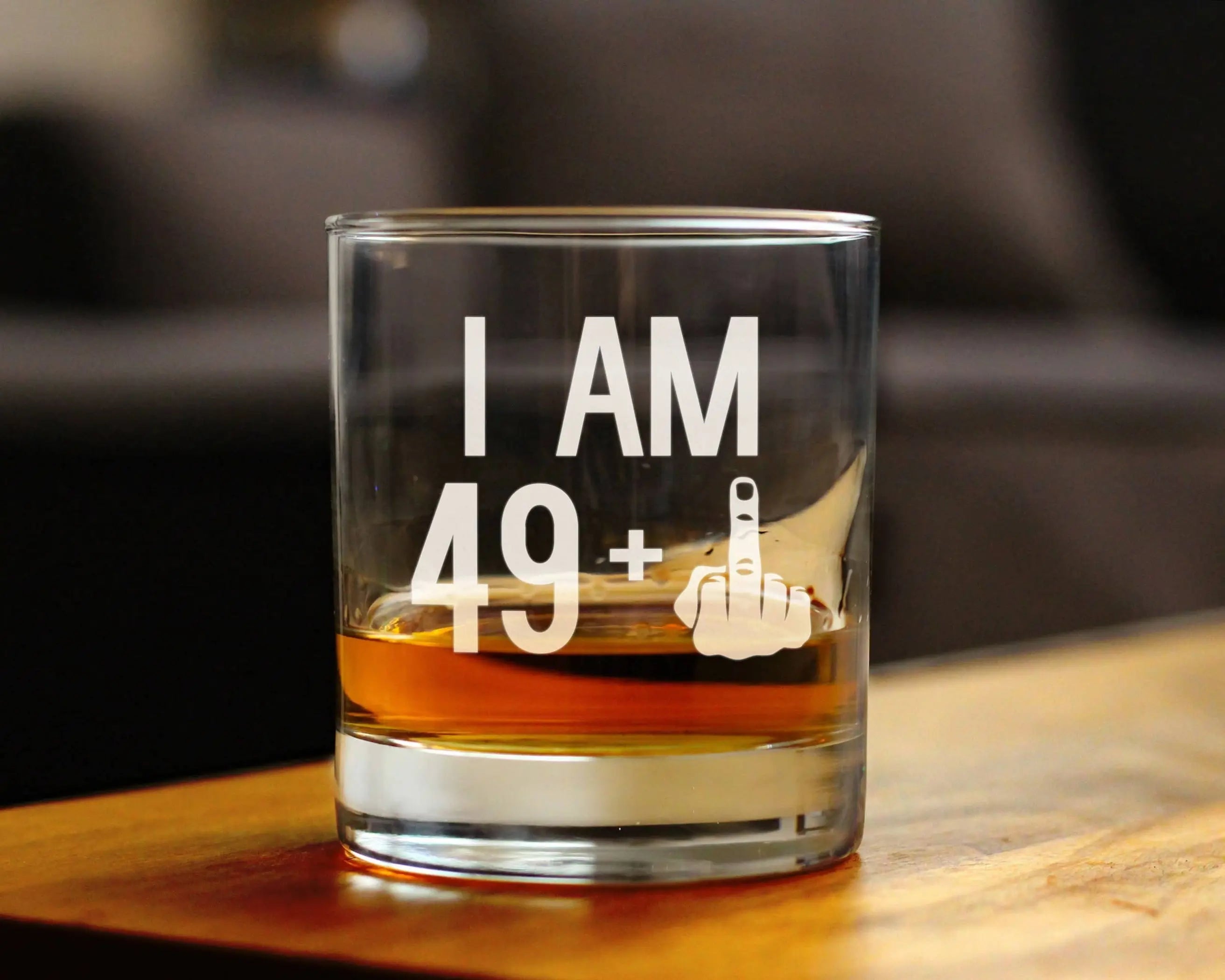 50th Birthday Gifts - 49 Middle Finger Whiskey Rocks Glass Bevvee