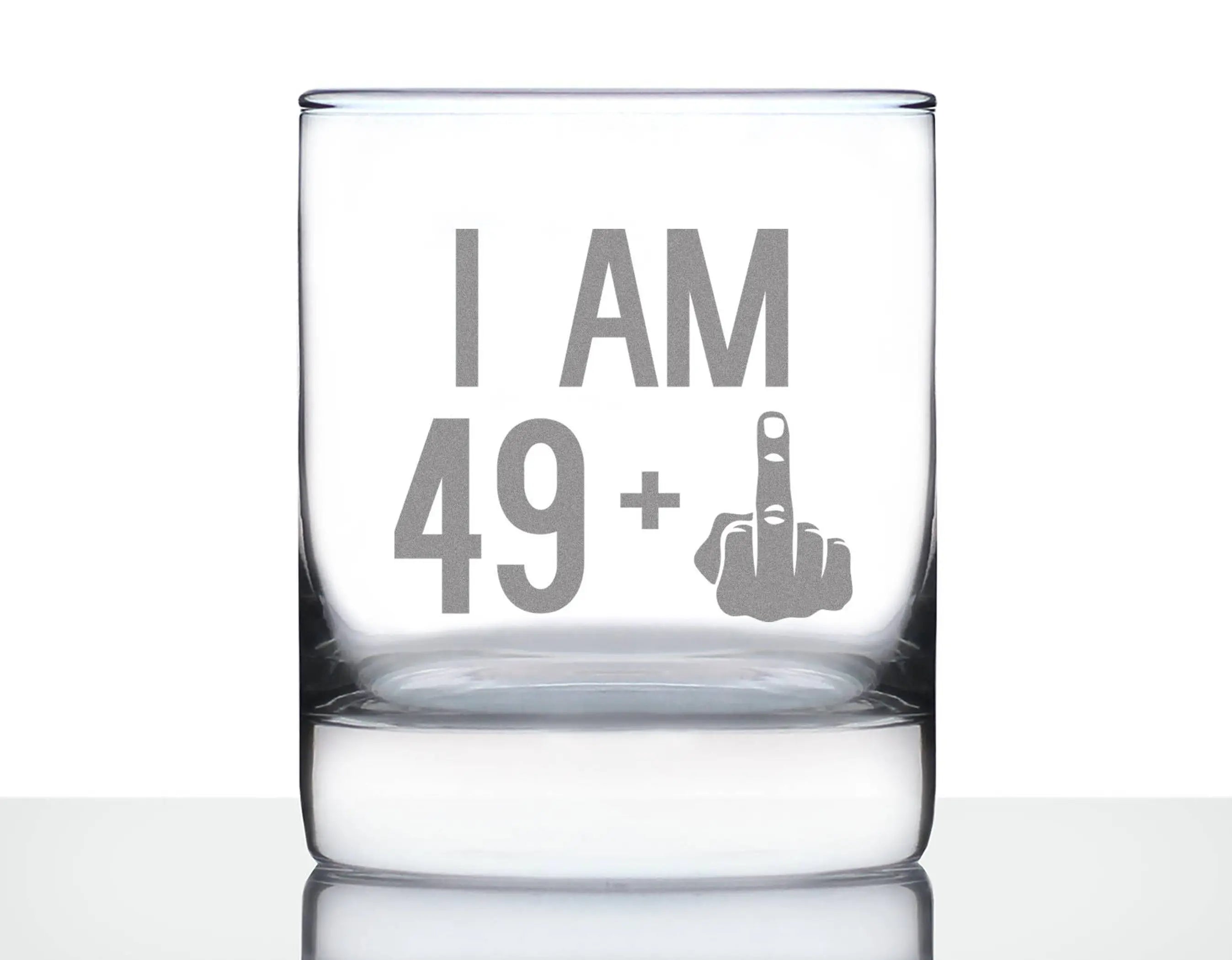 50th Birthday Gifts - 49 Middle Finger Whiskey Rocks Glass Bevvee