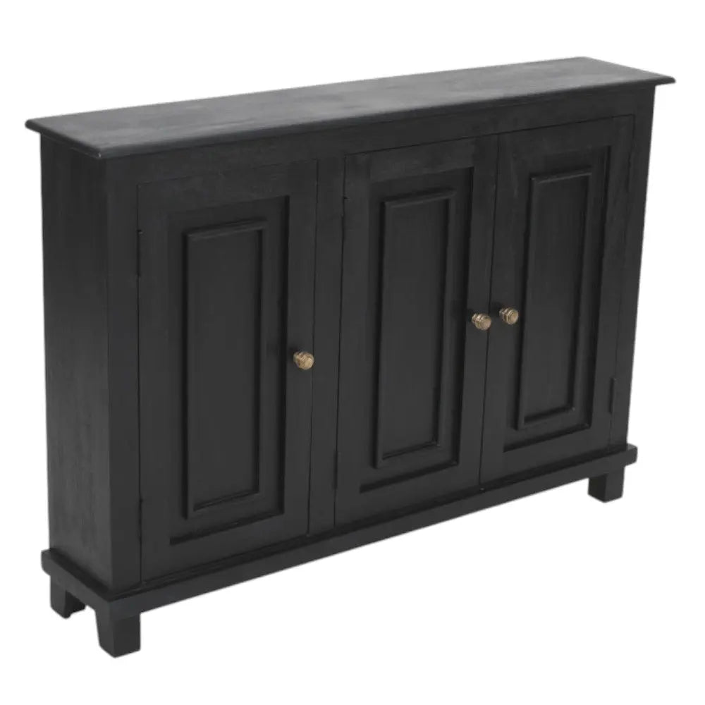 51" Black Distressed Solid Wood Sideboard with Three Doors Homeroots Kitchen & Dining
