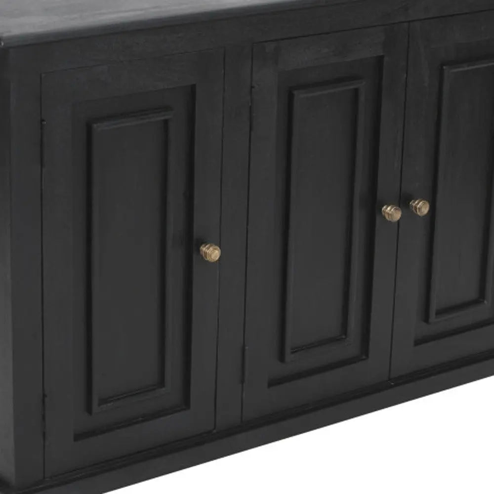 51" Black Distressed Solid Wood Sideboard with Three Doors Homeroots Kitchen & Dining
