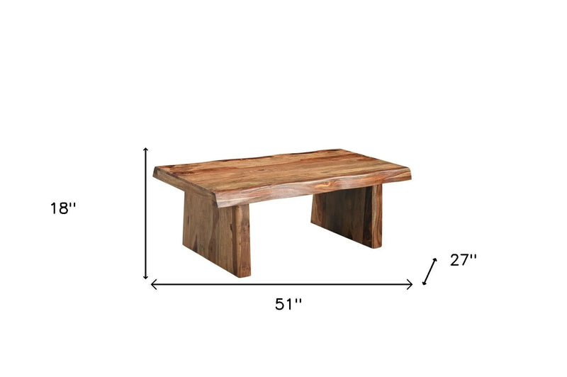 51" Brown Solid Wood Live Edge Coffee Table Homeroots Living Room