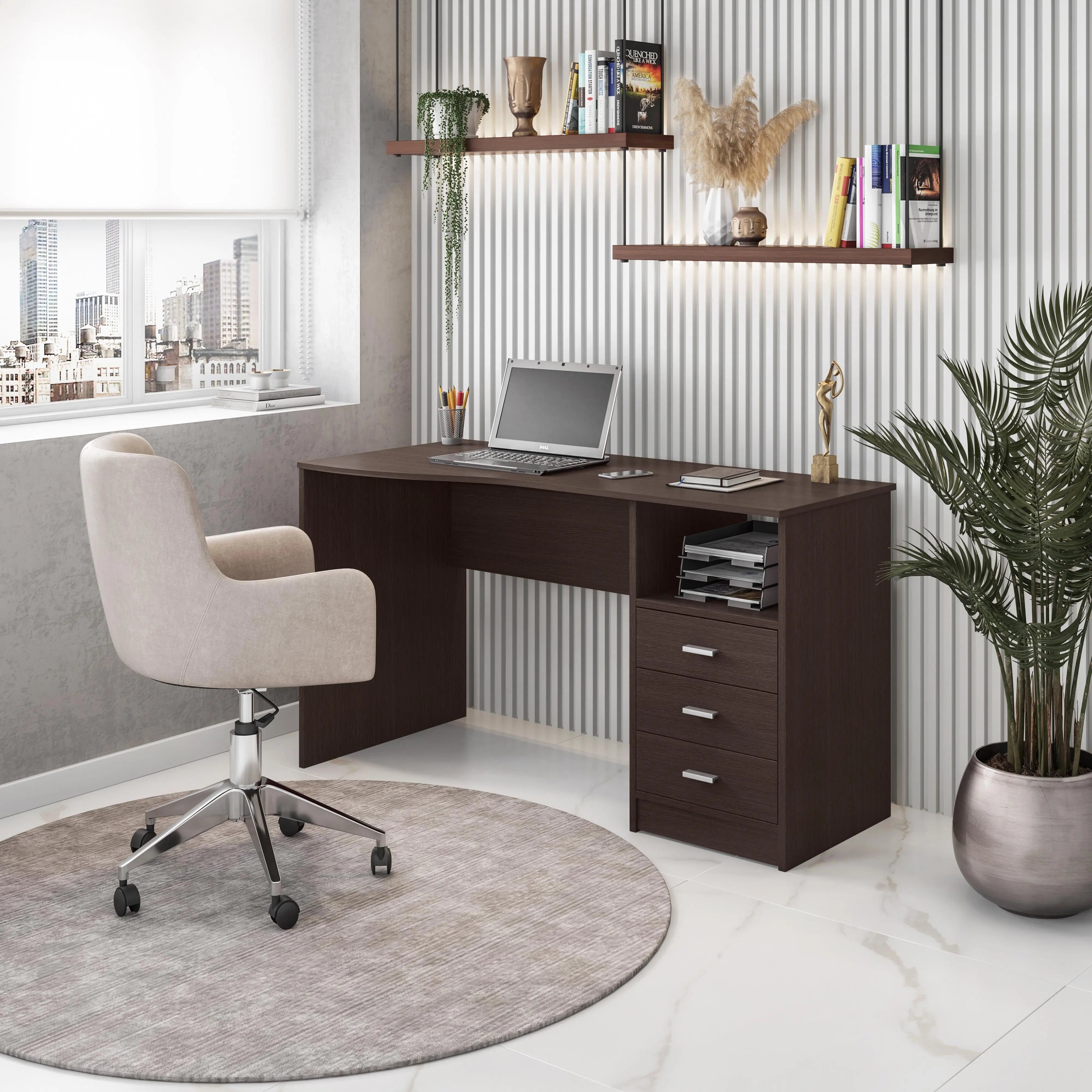 51" Brown Wood Computer Desk With Three Drawers Homeroots Office