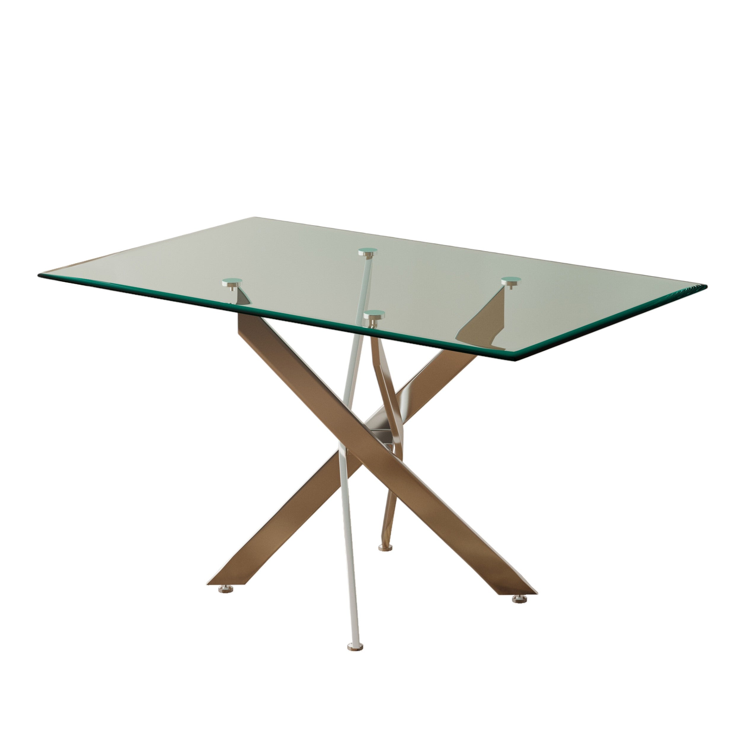 51" Clear And Silver Glass And Metal Trestle Base Dining Table - GreatEagleInc